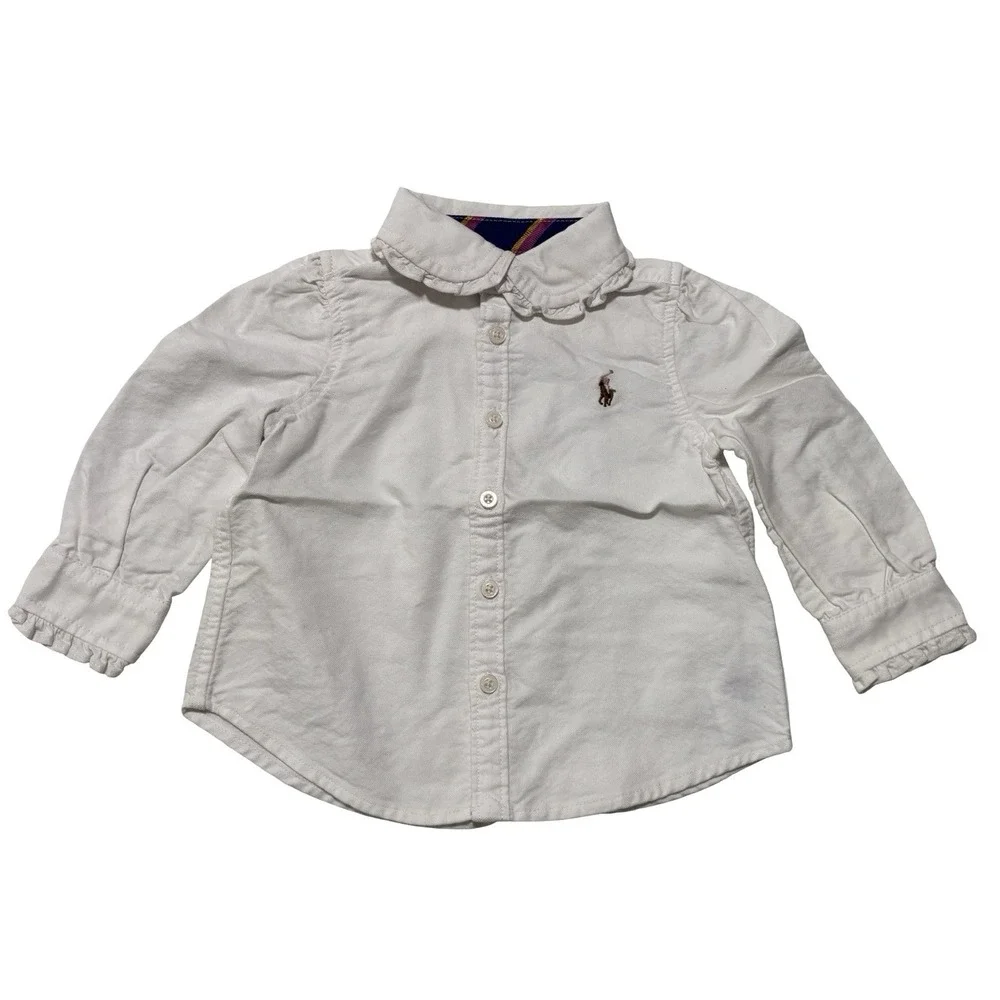 Ralph Lauren Toddler Button Down Shirt White Size 9M - 10 x 11